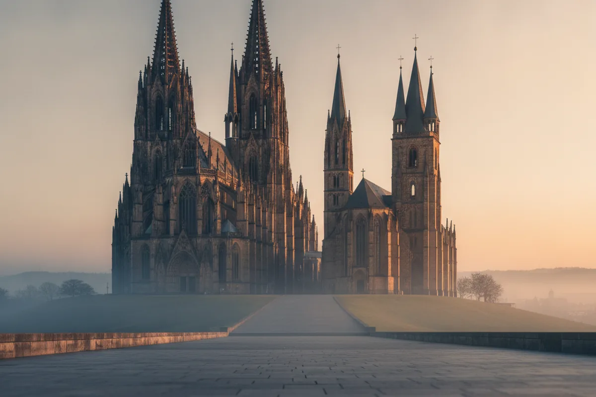 Gotische Domtürme auf dem Domberg — sinnbildlich für den Erfurter Dom und die St. Severikirche